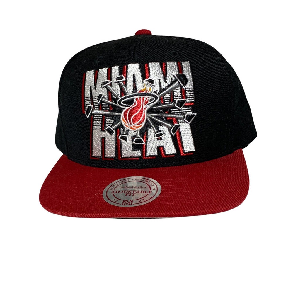 Mitchell & Ness Miami Heat Hardwood Classics Black Red Snapback Hat Cap NBA Logo